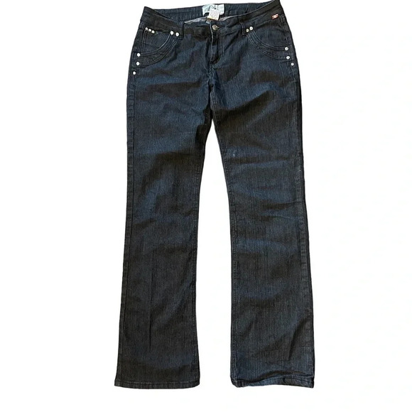 Mecca Femme Dark Denim Jeans Women’s 11/12 Y2K‎ EUC Embroidered Detail on Back - Picture 1 of 11